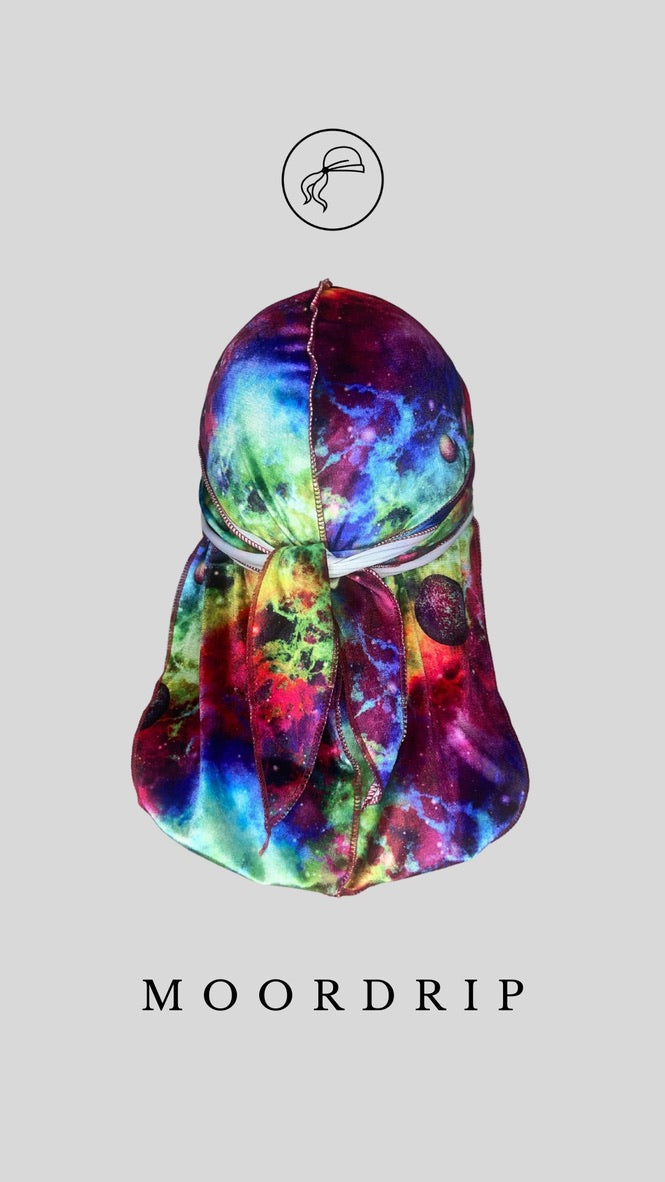 Planets Premium Velvet Durag with extra-long tail for 360 waves, featuring reinforced stitching and velvet material