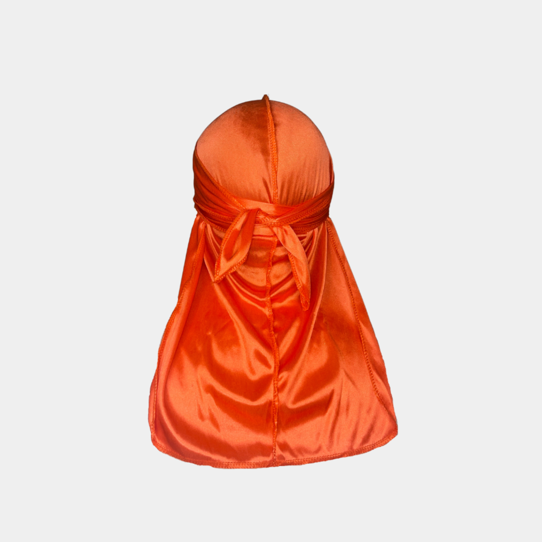 Orange Premium Silky Durag with extra-long tail for 360 waves, featuring reinforced stitching and silky material