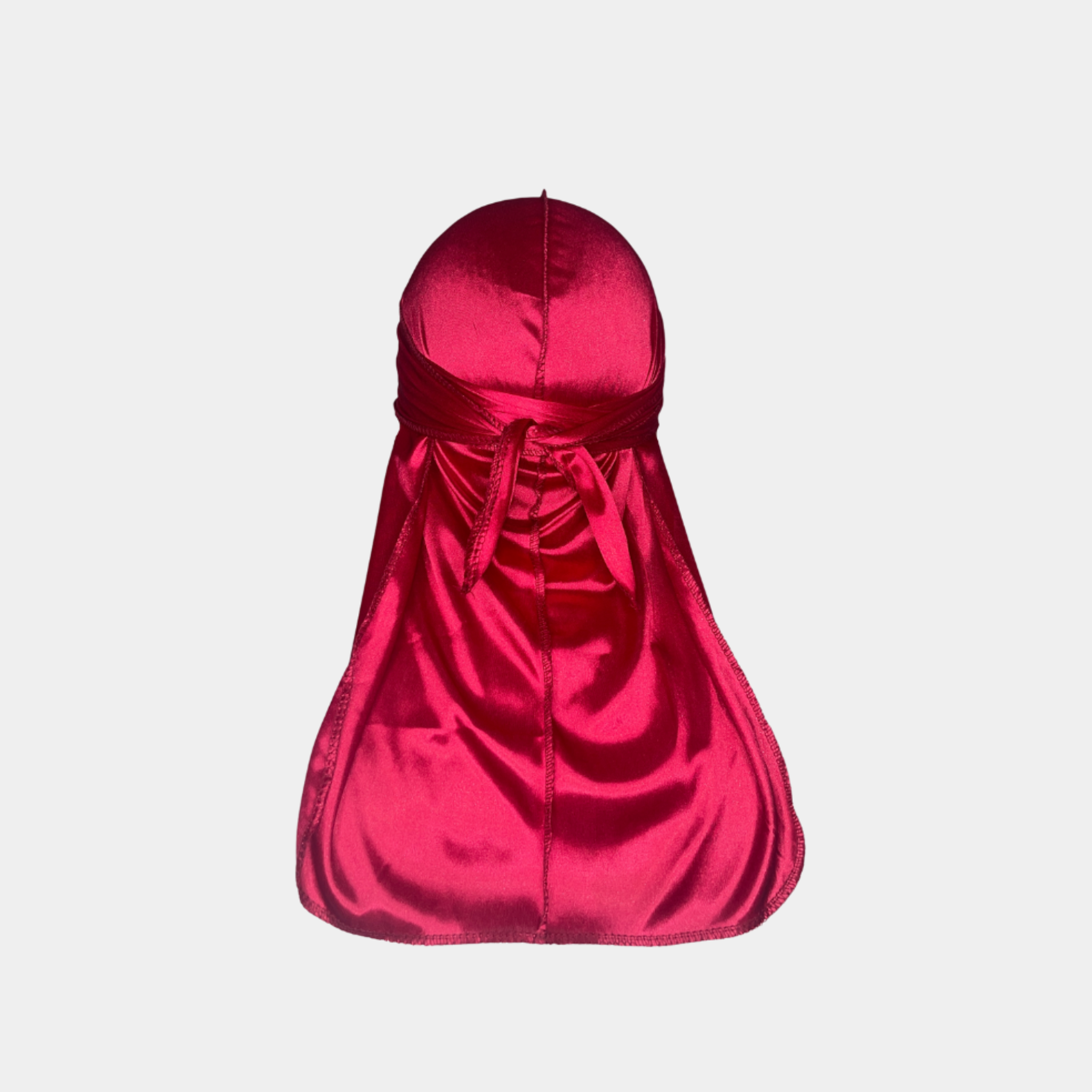 Ruby Red Premium Silky Durag with extra-long tail for 360 waves, featuring reinforced stitching and silky material
