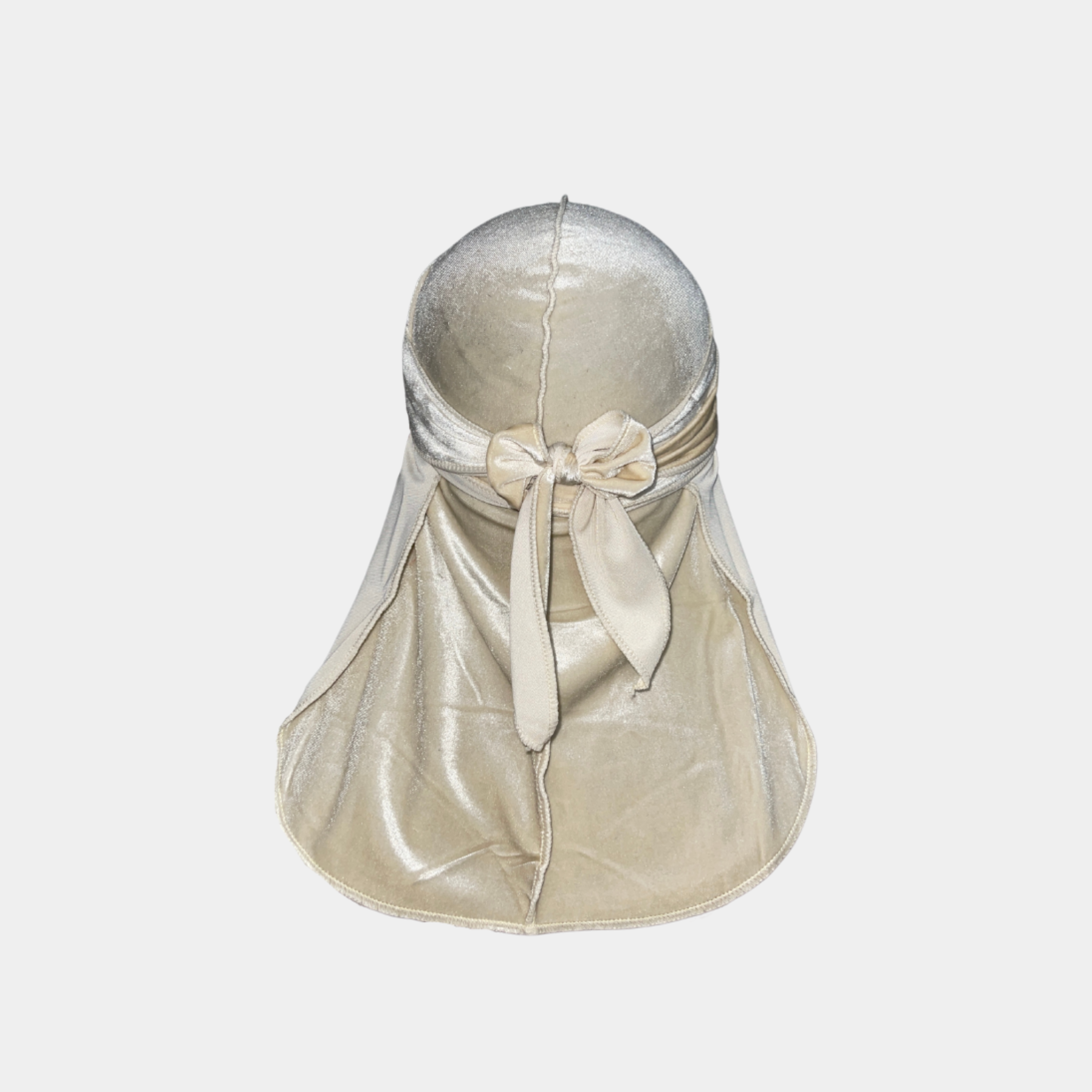 Cream Premium Velvet Durag with extra-long tail for 360 waves, featuring reinforced stitching and velvet material
