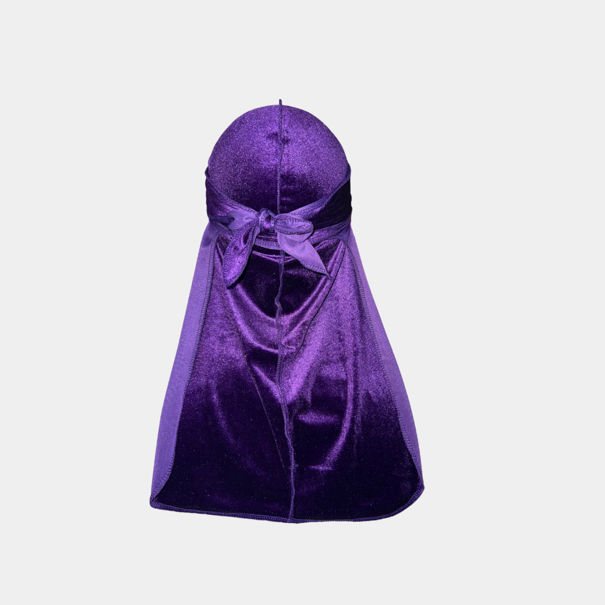 Purple Premium Velvet Durag with extra-long tail for 360 waves, featuring reinforced stitching and velvet material
