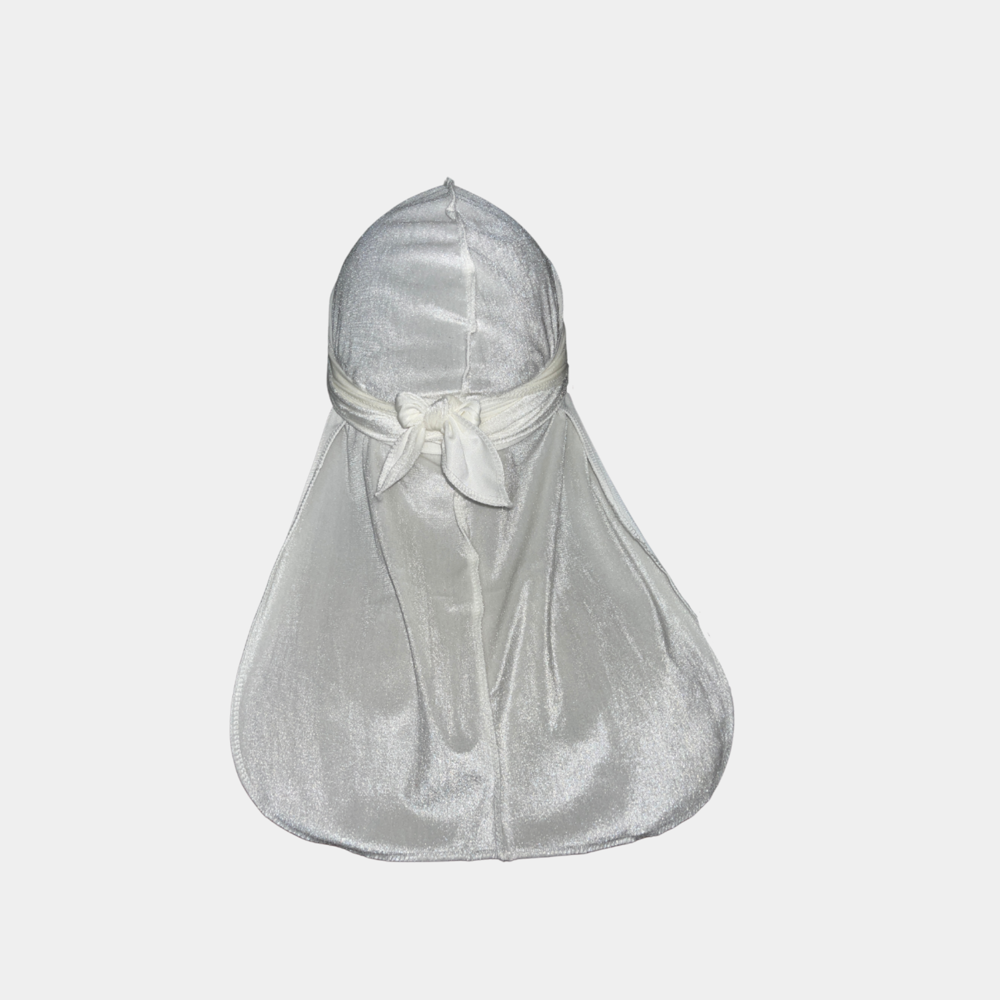 White Premium Velvet Durag with extra-long tail for 360 waves, featuring reinforced stitching and velvet material