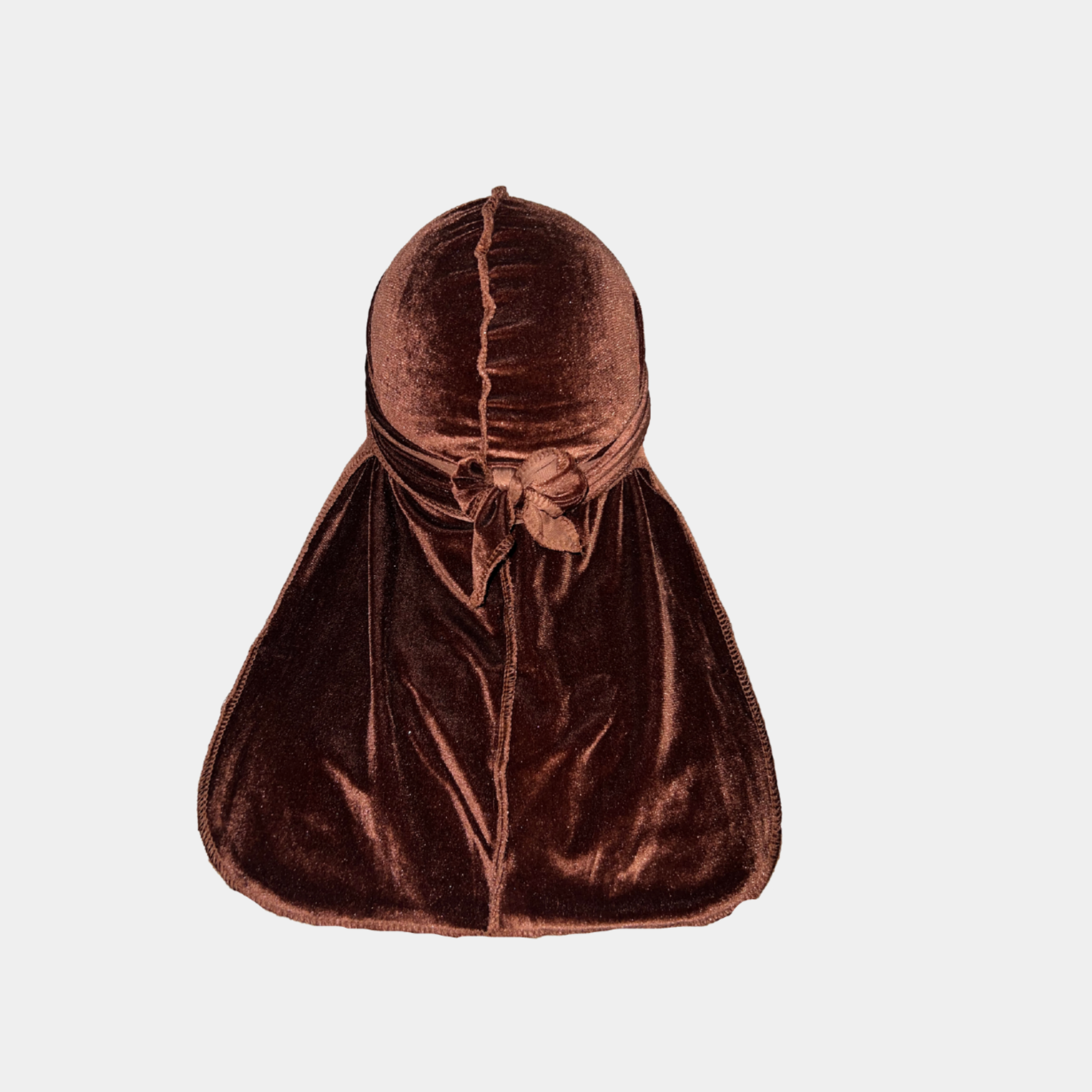 Brown Premium Velvet Durag with extra-long tail for 360 waves, featuring reinforced stitching and velvet material