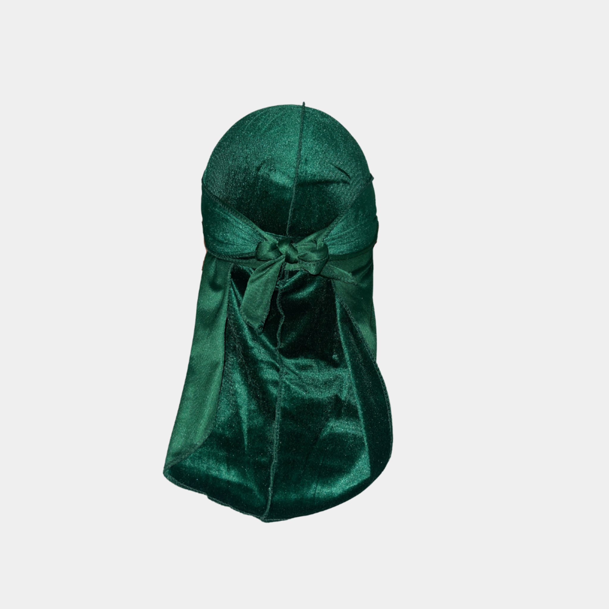 Green Premium Velvet Durag with extra-long tail for 360 waves, featuring reinforced stitching and velvet material