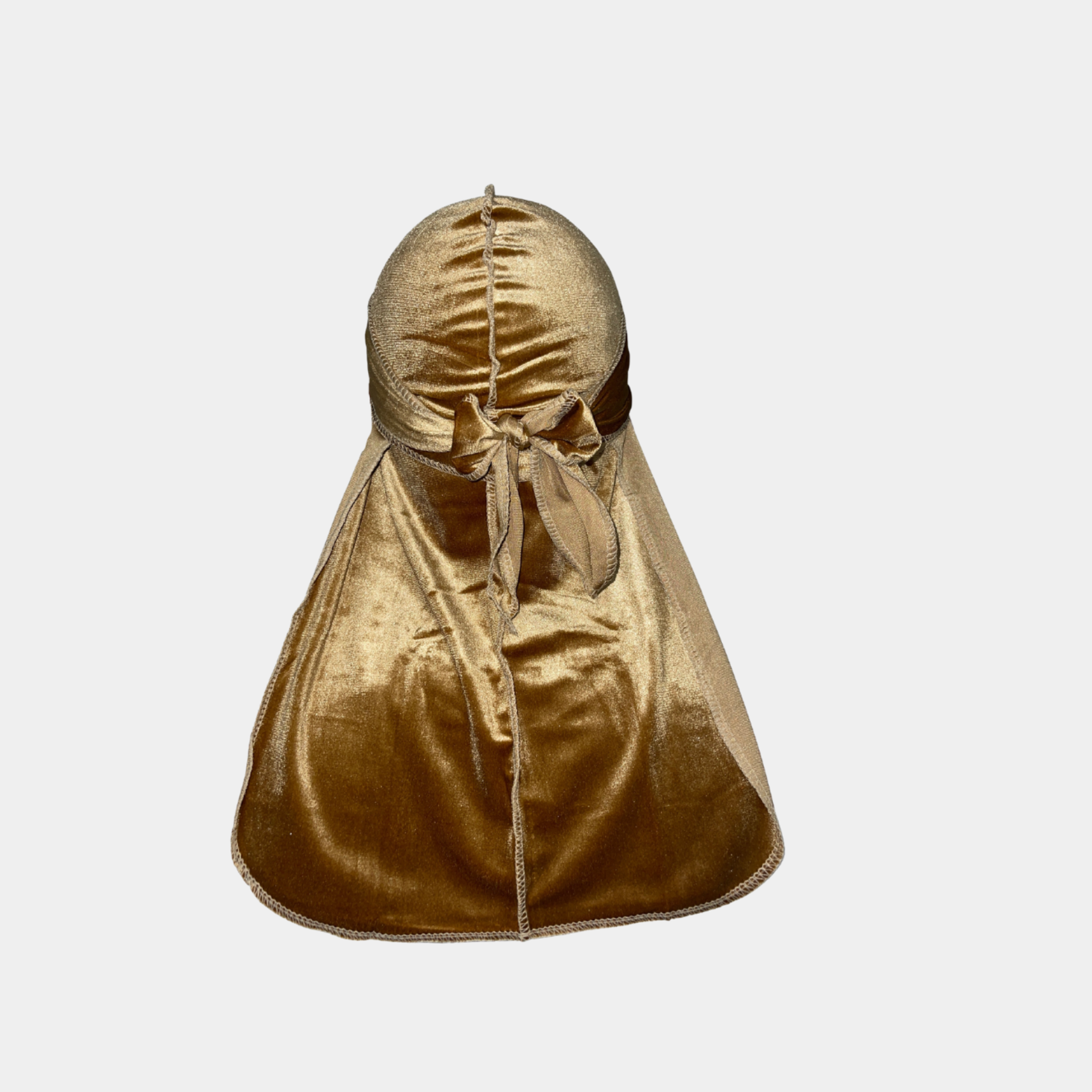 Beige Premium Velvet Durag with extra-long tail for 360 waves, featuring reinforced stitching and velvet material