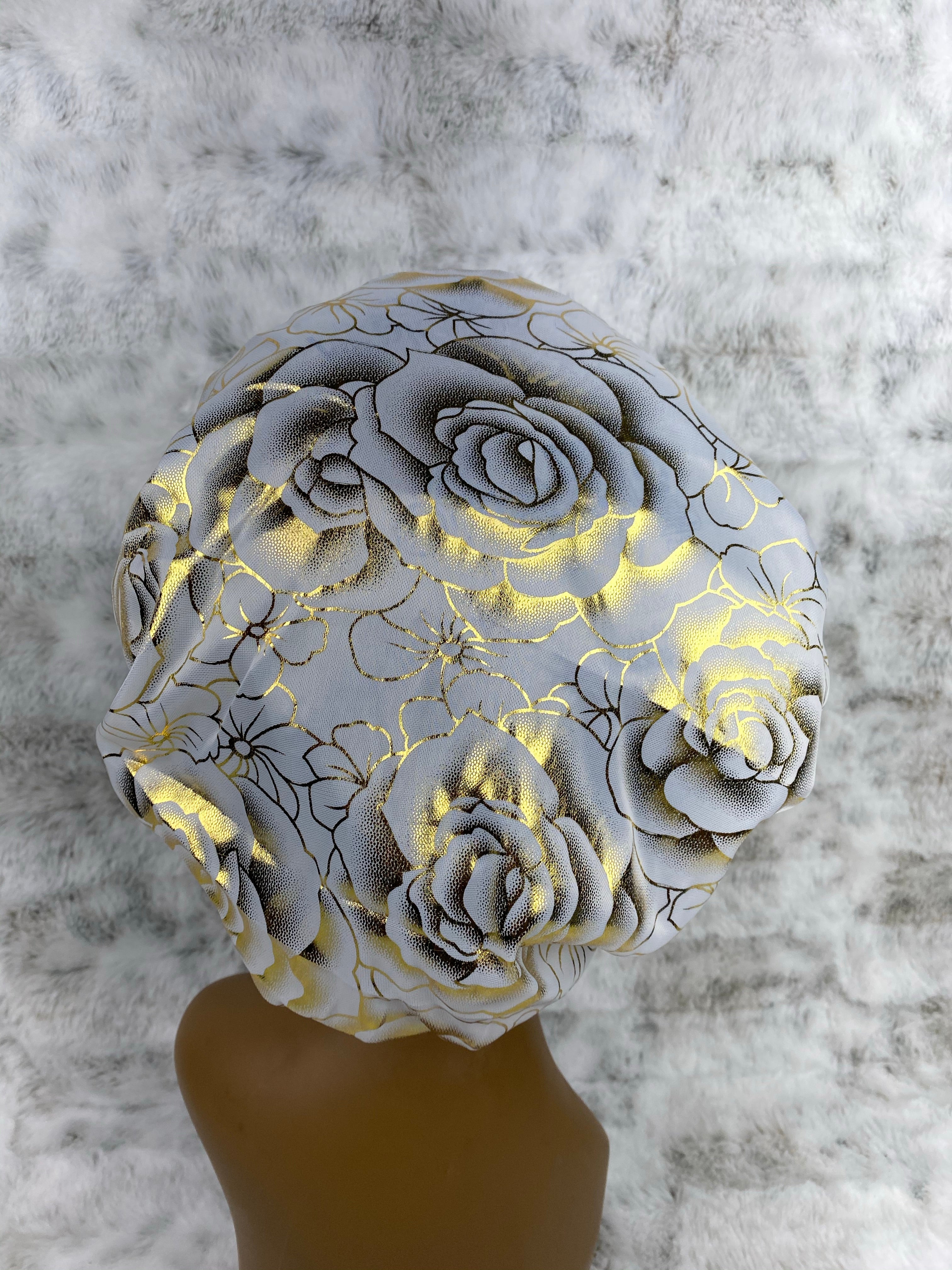 White/Gold Rose Silky Bonnet