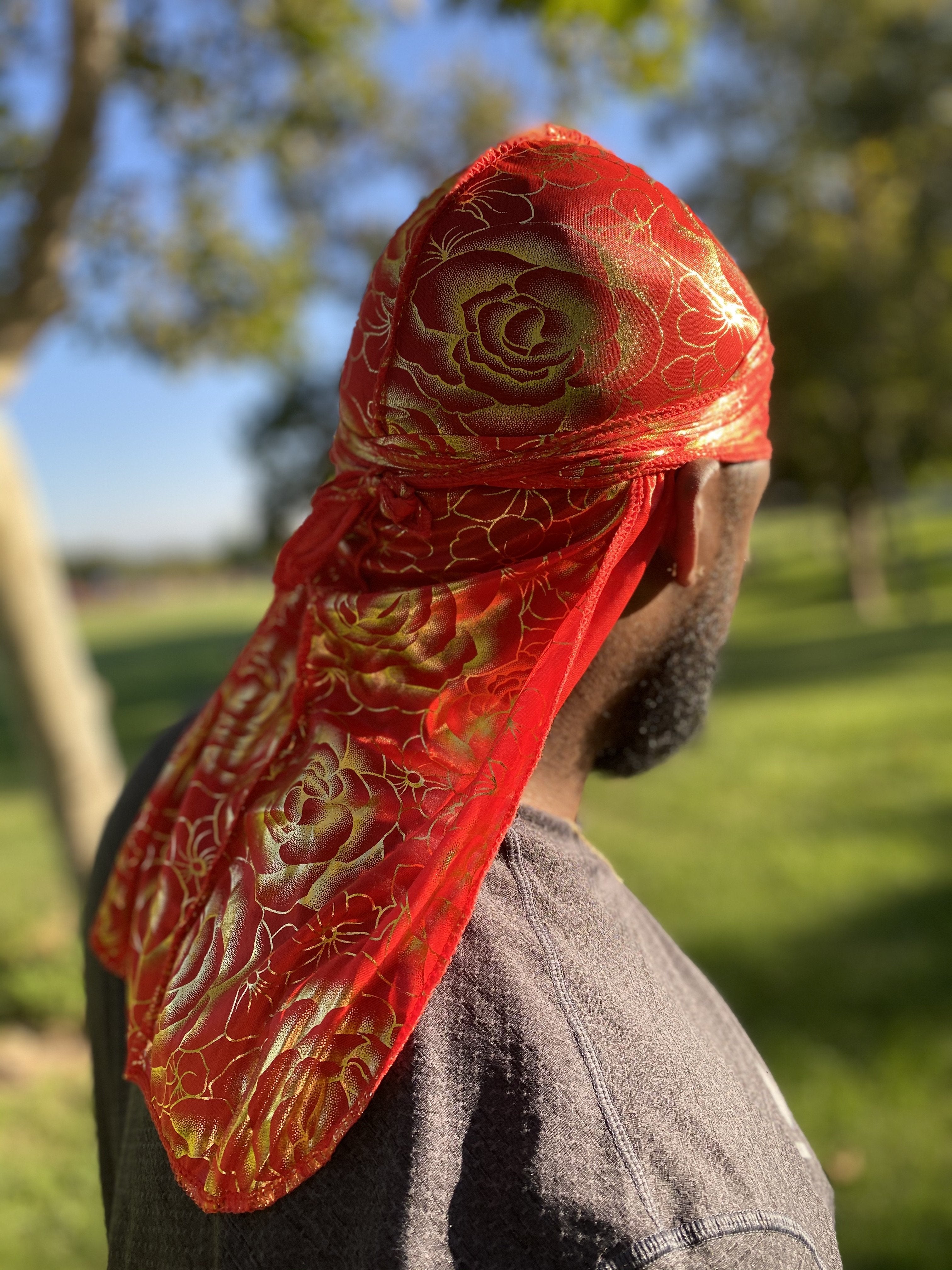 Red/Gold Rose Silky Durag
