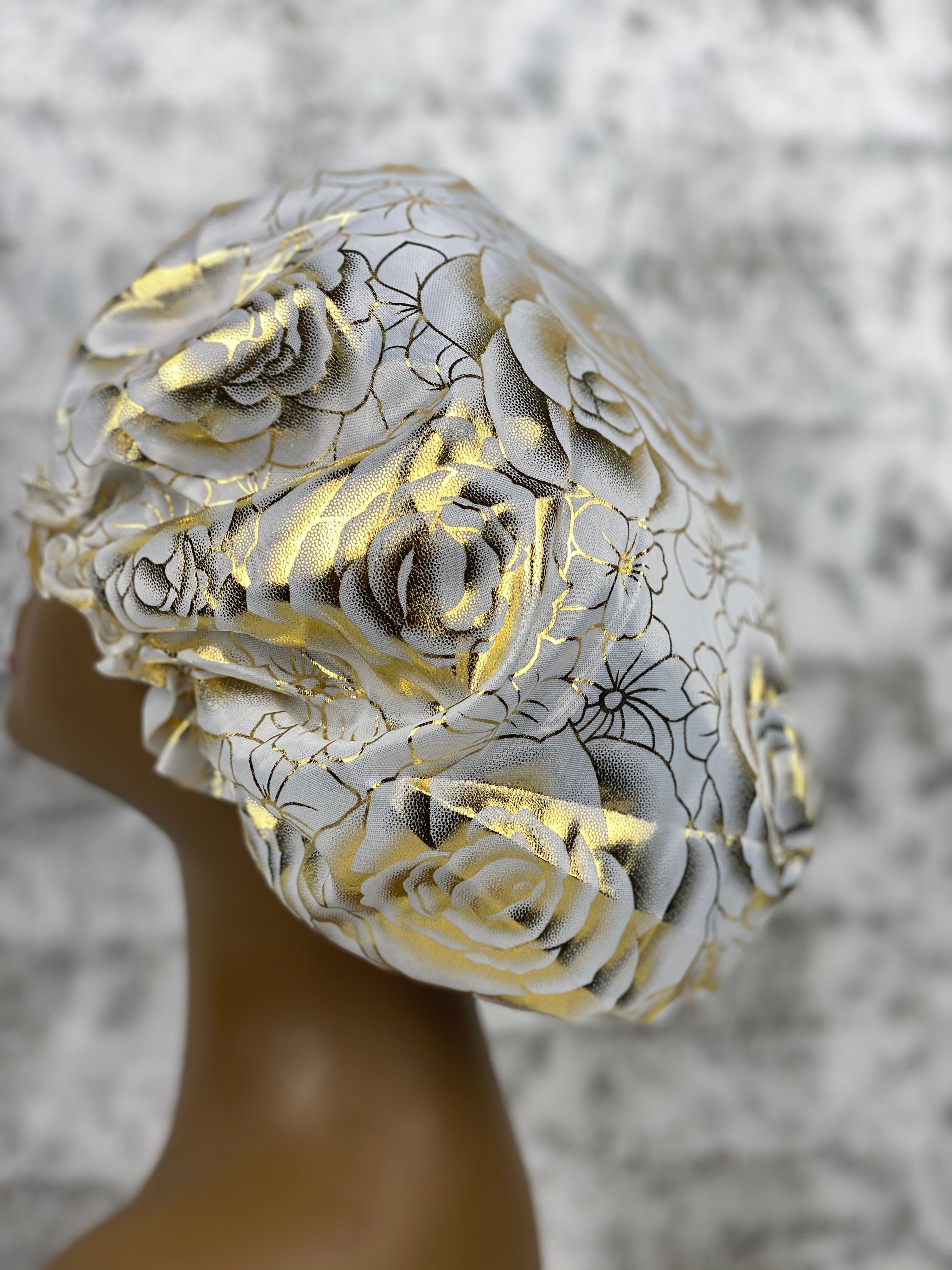 White/Gold Rose Silky Bonnet