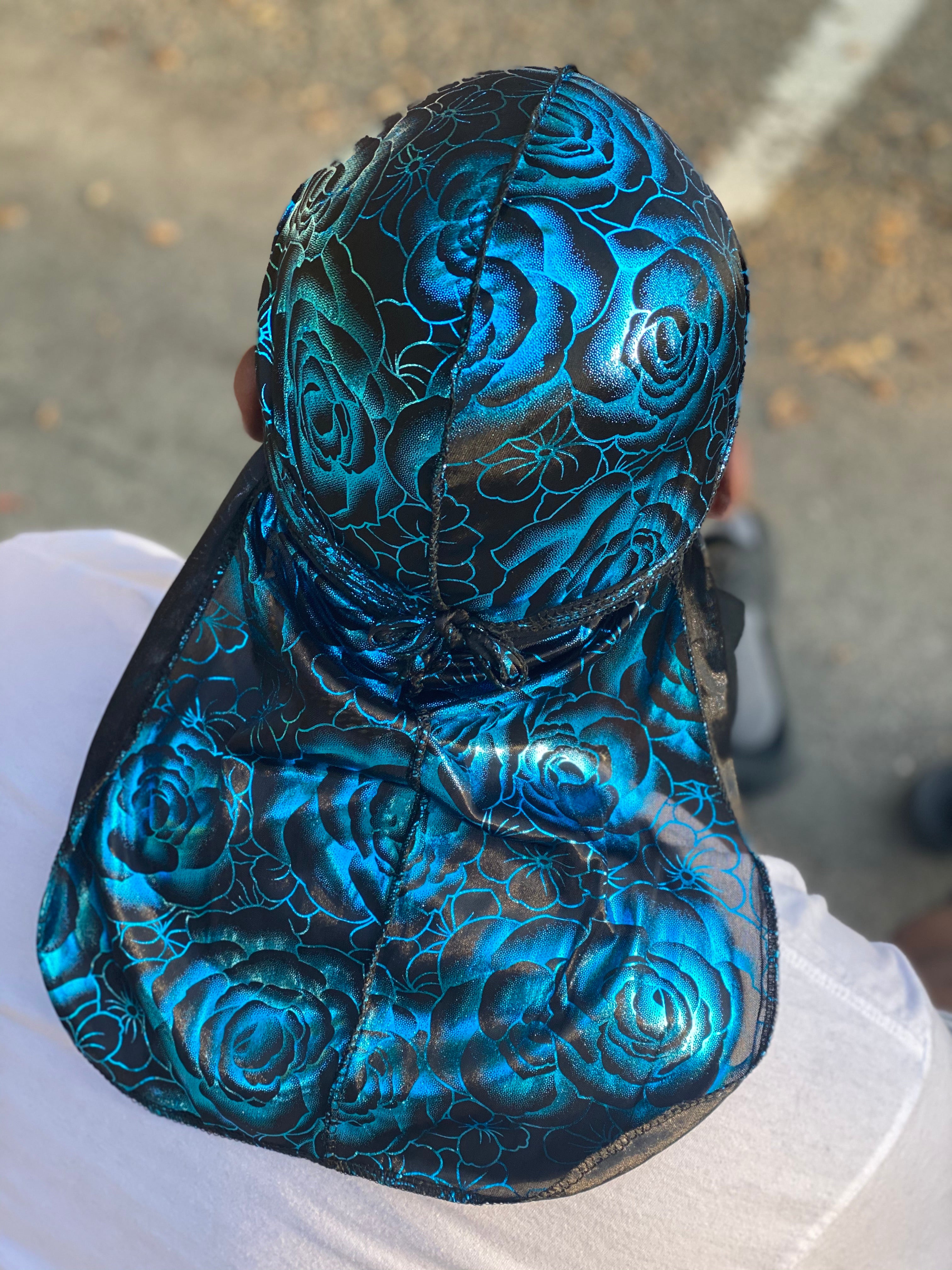 Black/Teal Rose Silky Durag