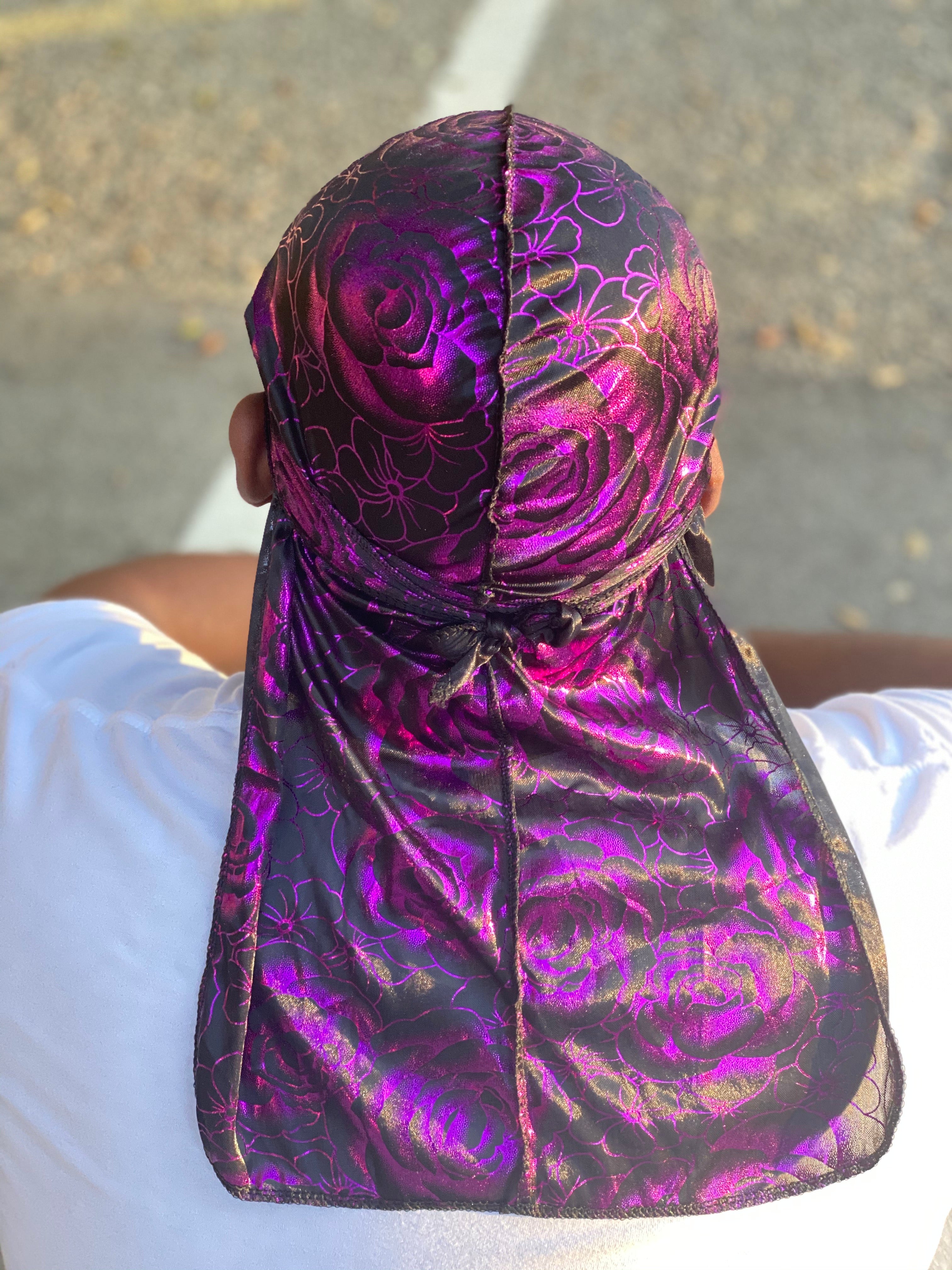 Purple/Black Rose Silky Durag