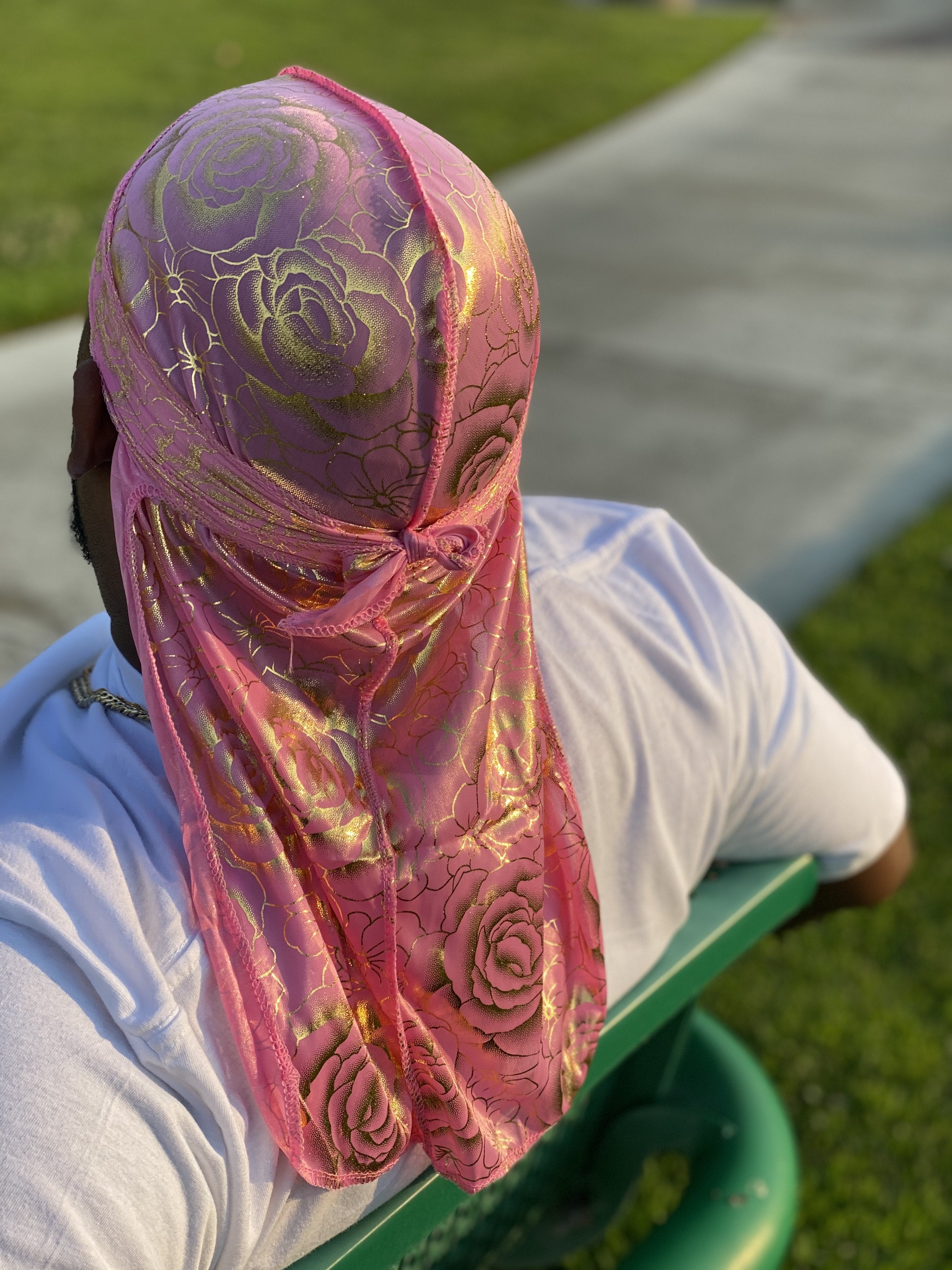 Pink/Gold Rose Silky Durag