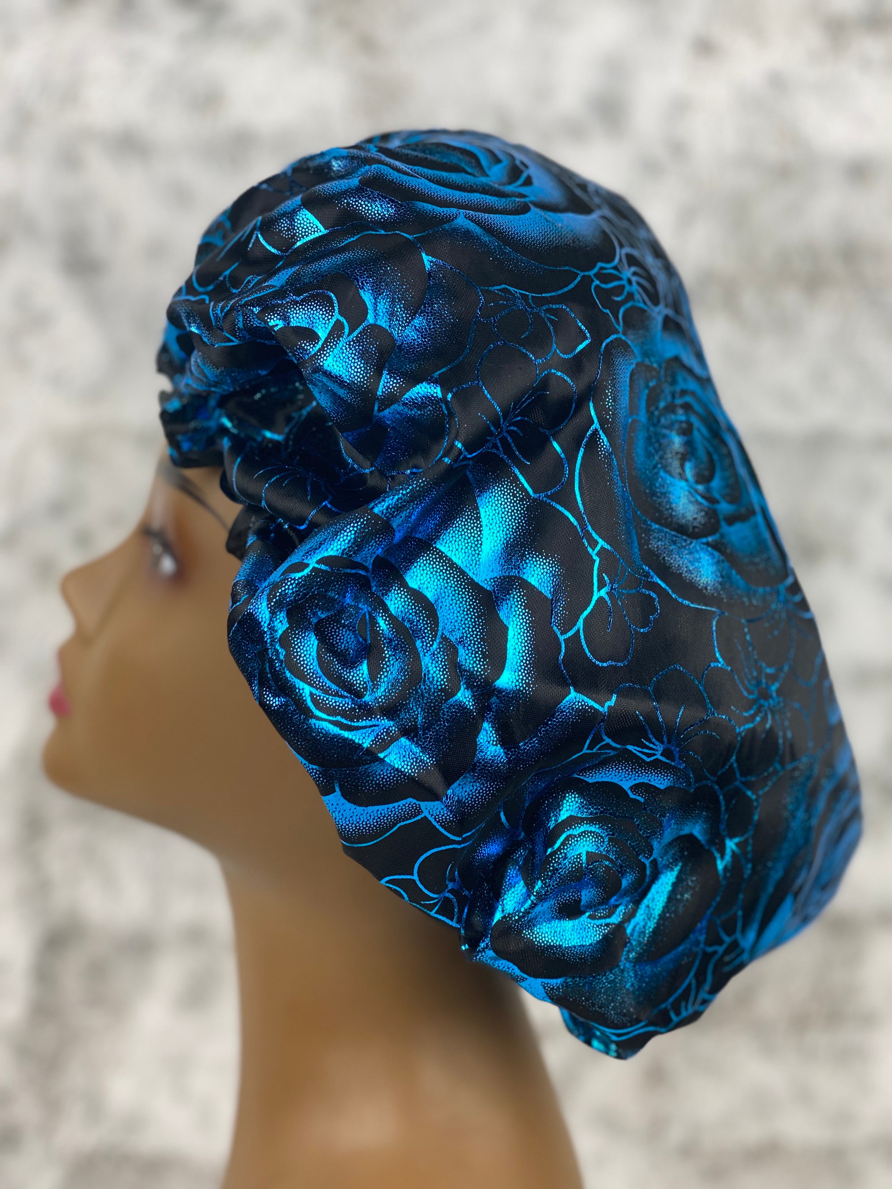 Black/Teal Silky Rose Bonnet