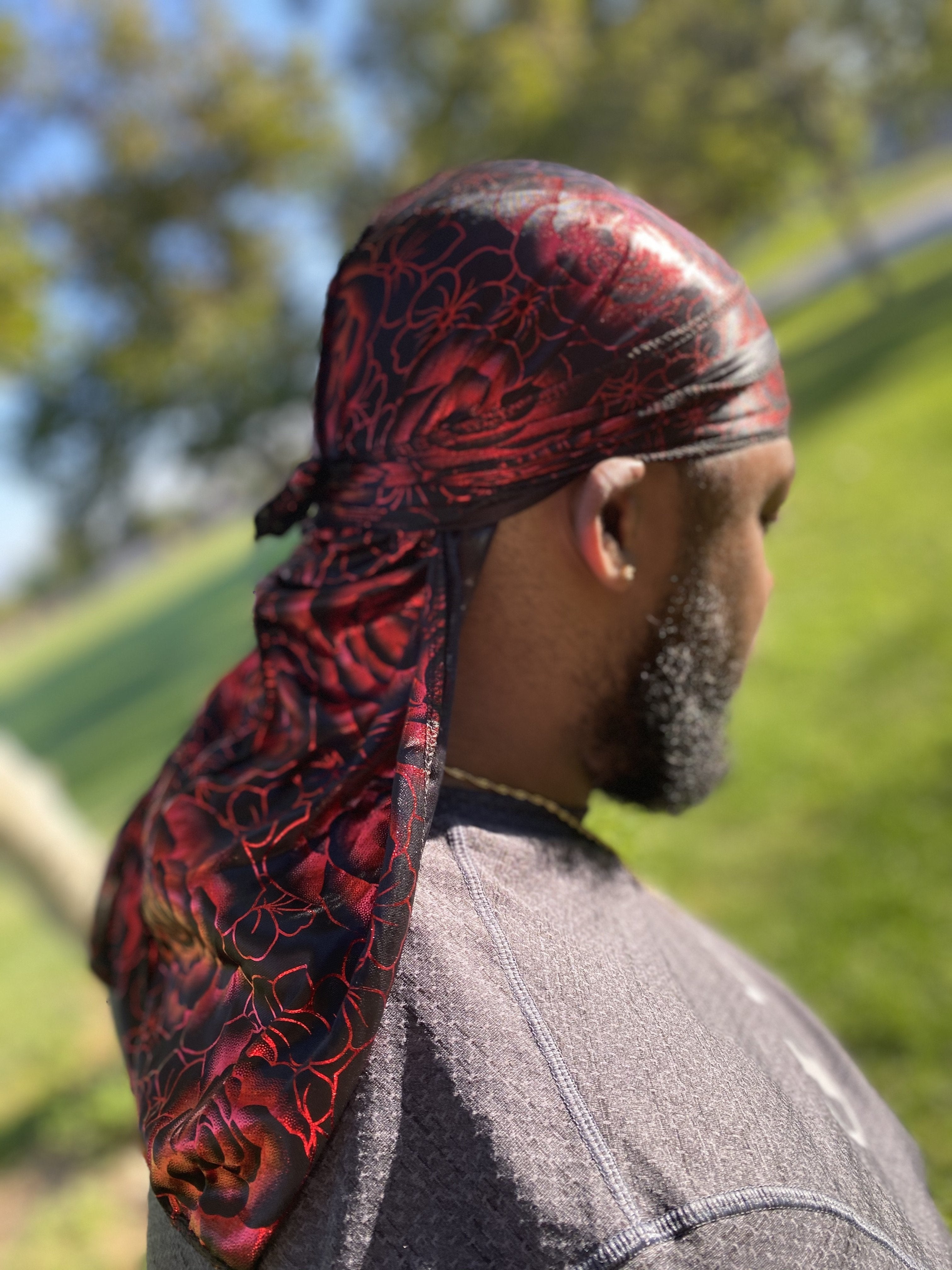 Black and Red Rose Silky Durag