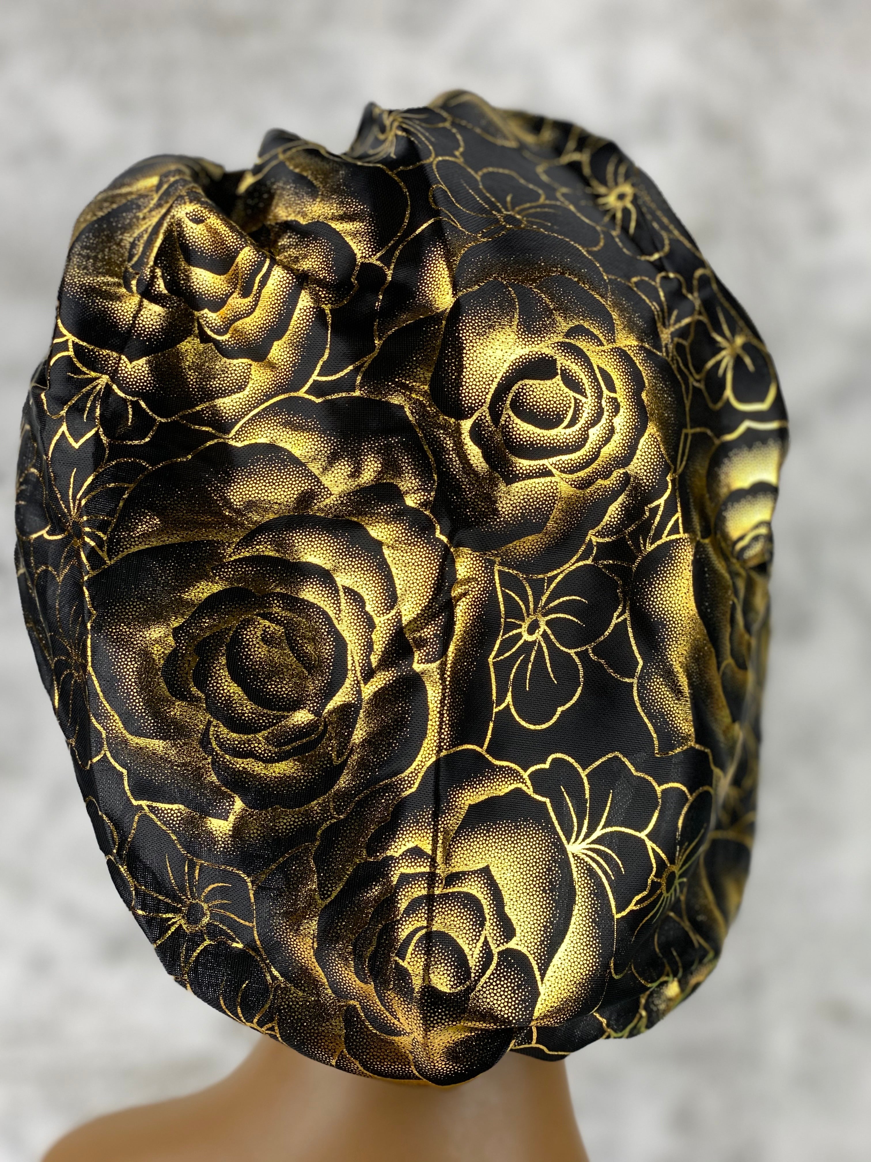 Black/Gold Rose Silky Bonnet
