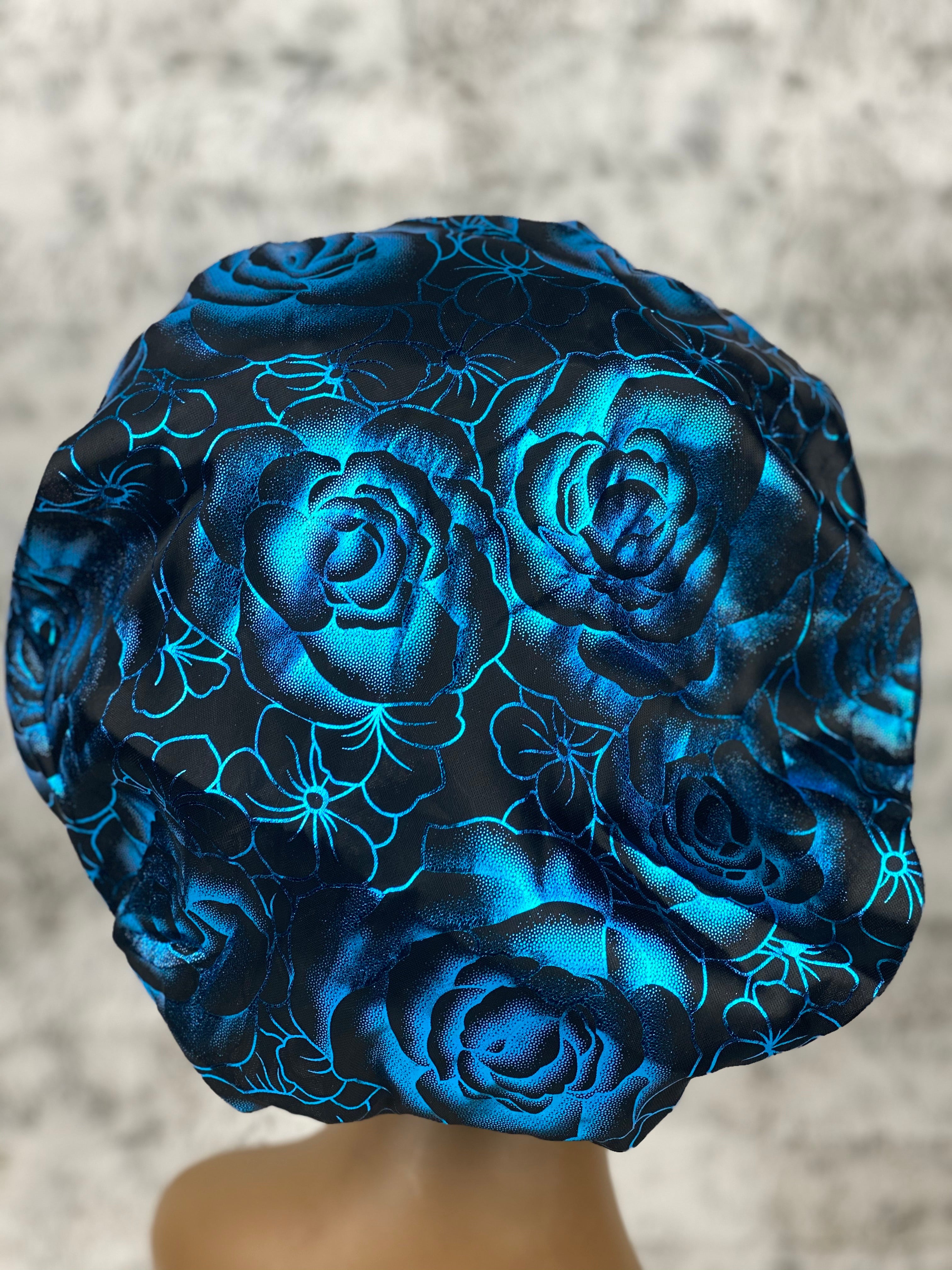 Black/Teal Silky Rose Bonnet