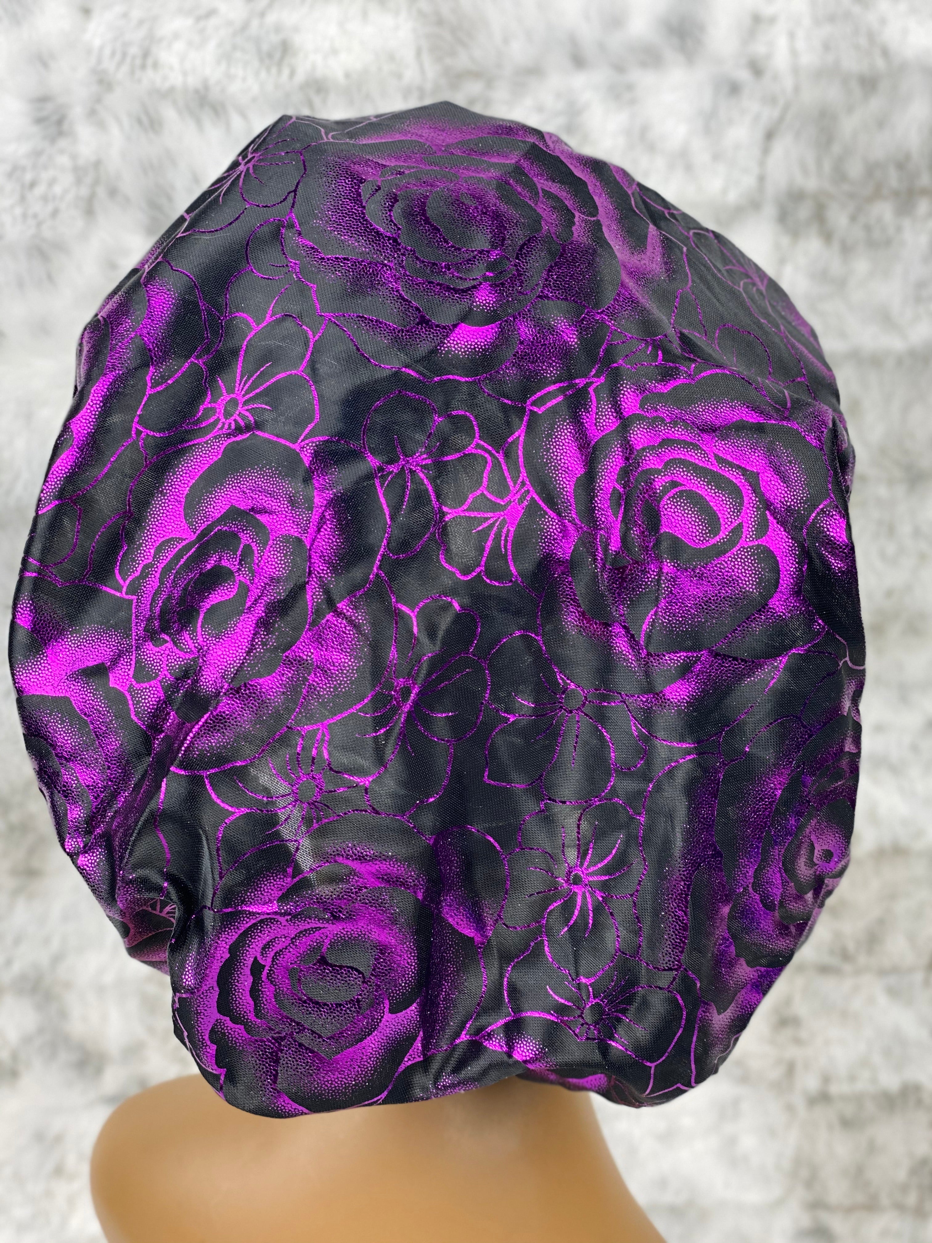 Black/Purple Rose Silky Bonnet