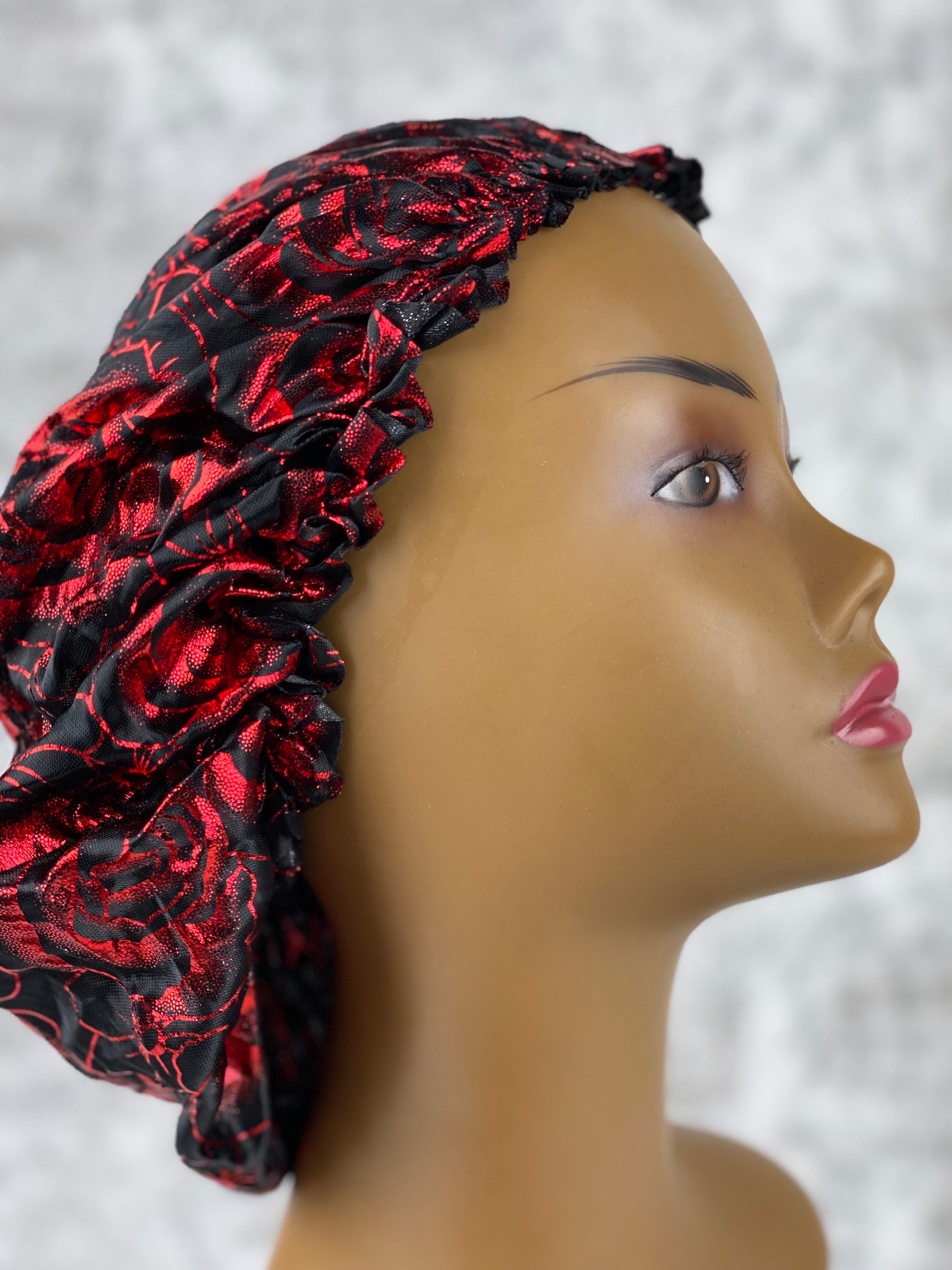 Black/Red Silky Rose Bonnet