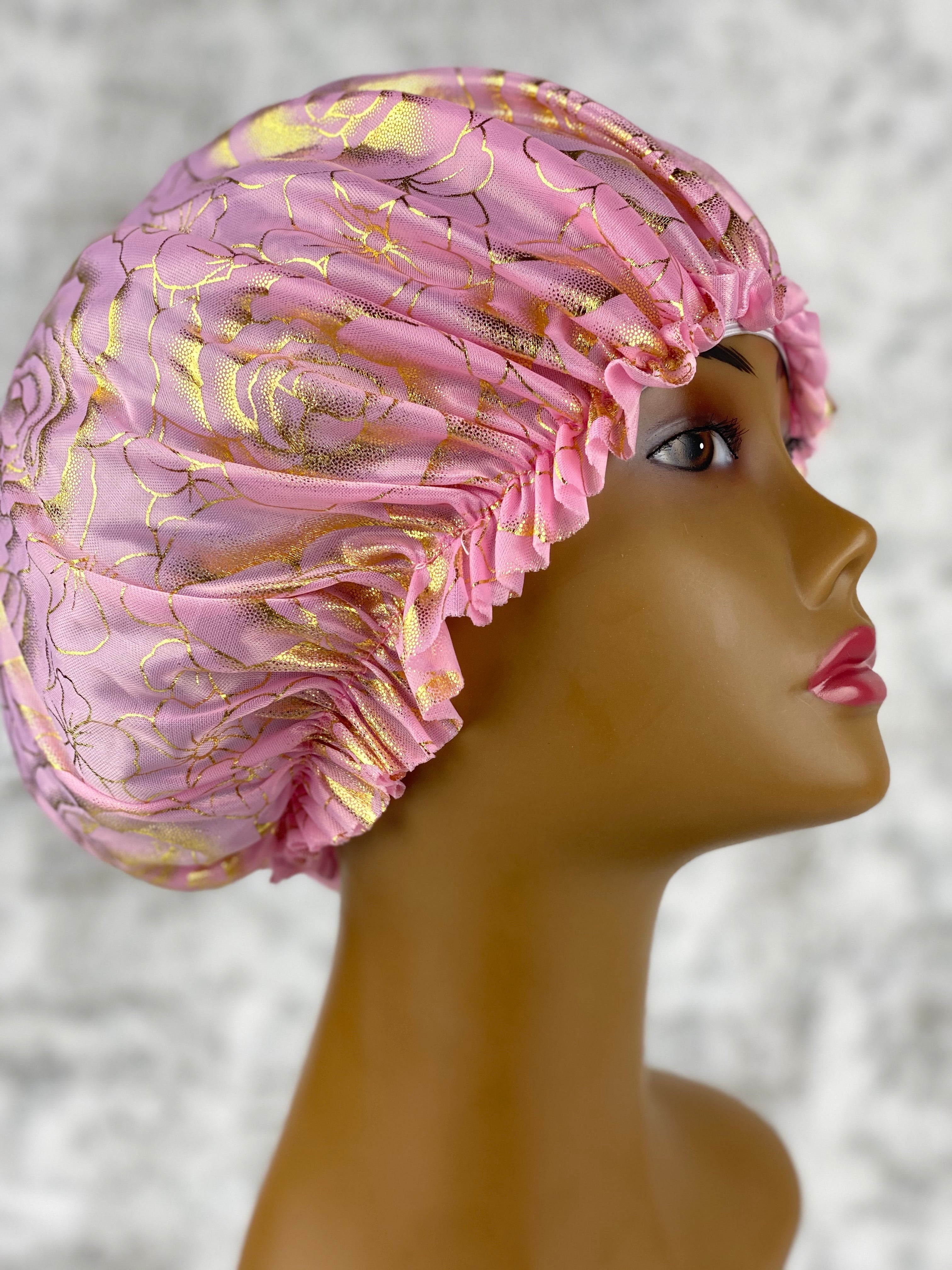 Pink/Gold Rose Silky Bonnet