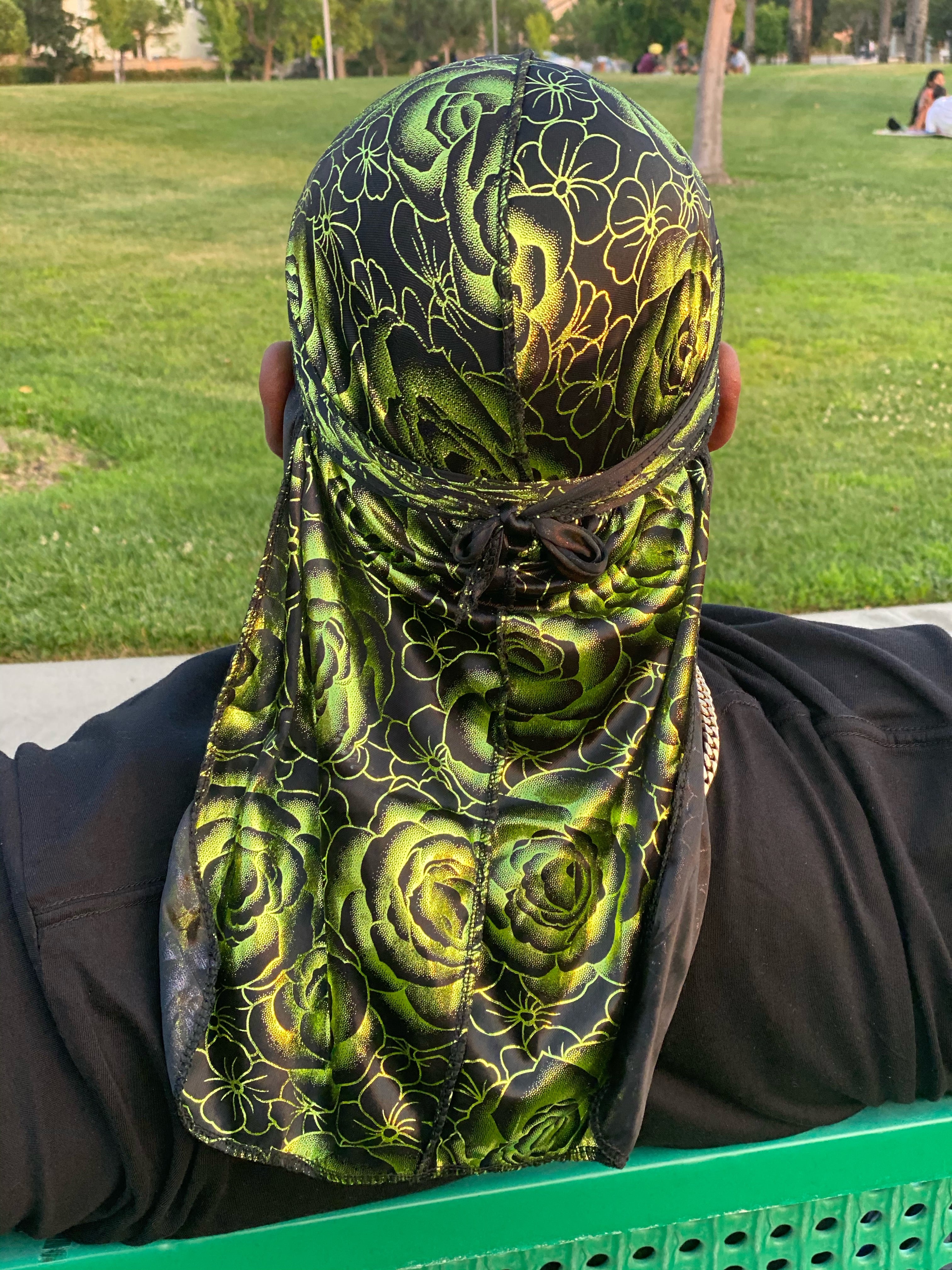 Black/Green Rose Silky Durag